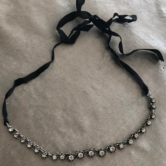 Black Ribbon & Rhinestone Necklace - Picture 3 of 7